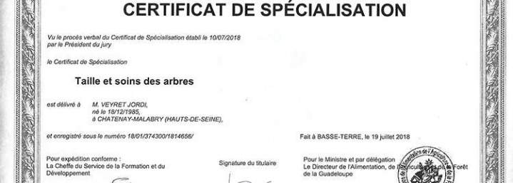 Certificat de spécialisation Guadeloupe